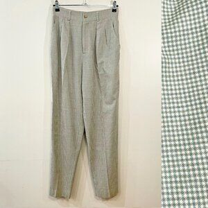 EUC Vintage 100% Wool Gingham Pleated Trousers Green Cream tag 10, 4-6/S fit